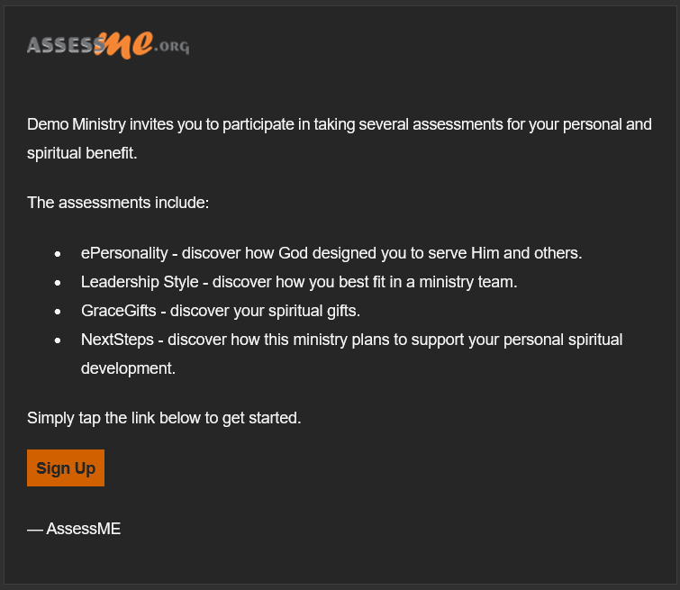 User Invite Email Message