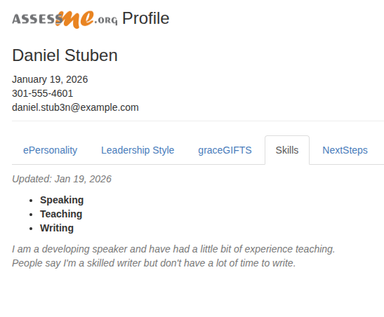 Screenshot of our skills tracking report for individuals.