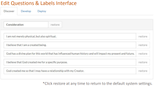 Edit questions and labels within the NextSteps Discipleship Tracking Program by AssessME.org.