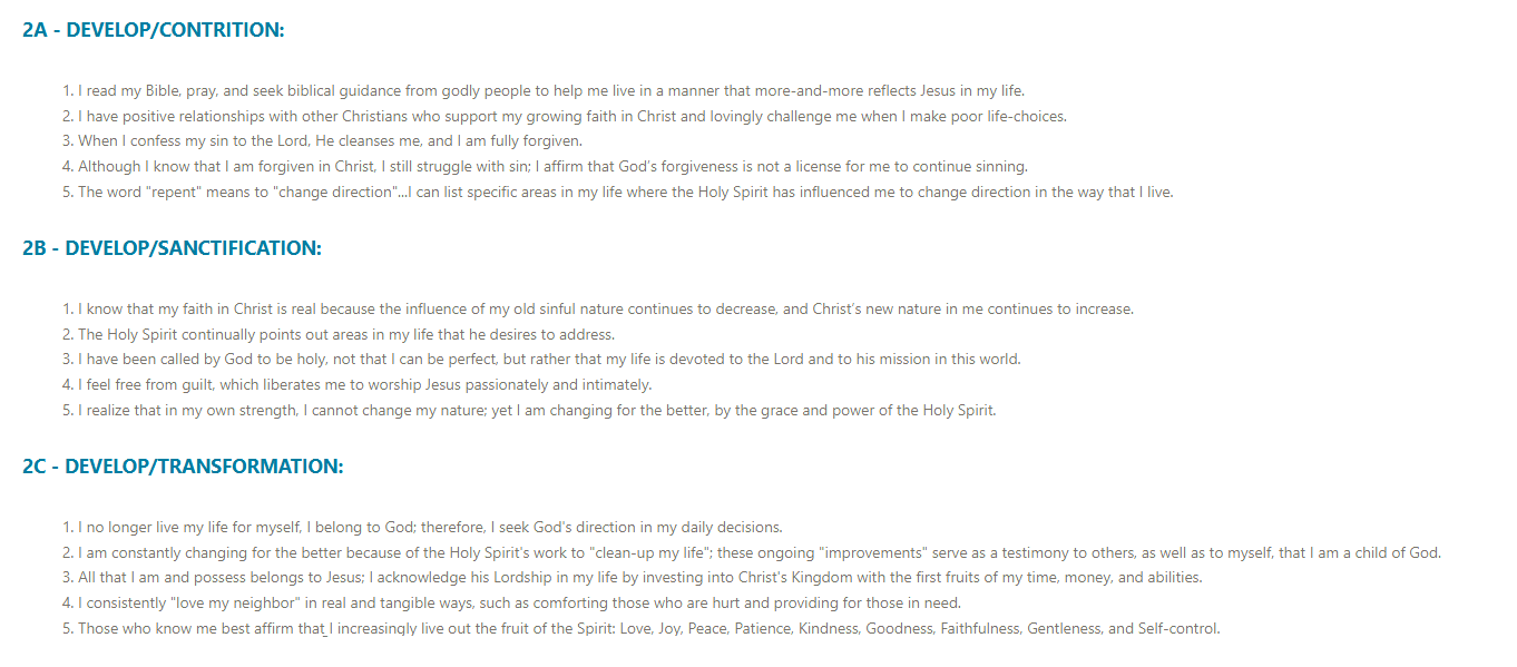 The default question pool for the DEVELOP phase of spiritual growth.